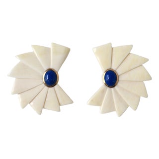 Art Deco Gold and Blue Lapis Earrings, Circa 1980s 1990s- Set of 2 For Sale