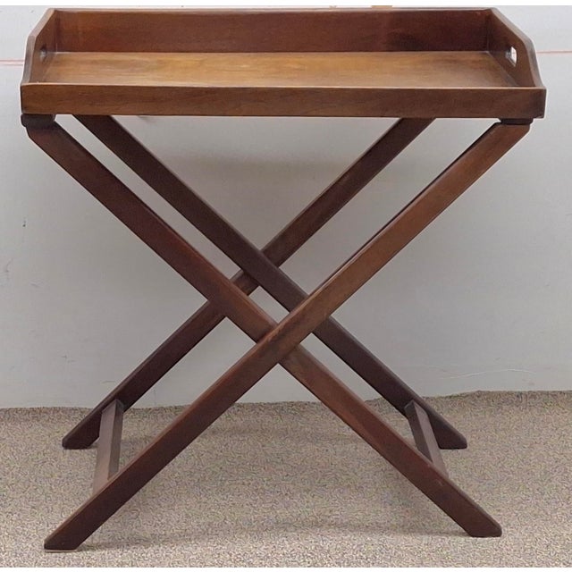 Traditional Early 20th Century English Regency Walnut Butler's Serving Tray Table For Sale - Image 3 of 10