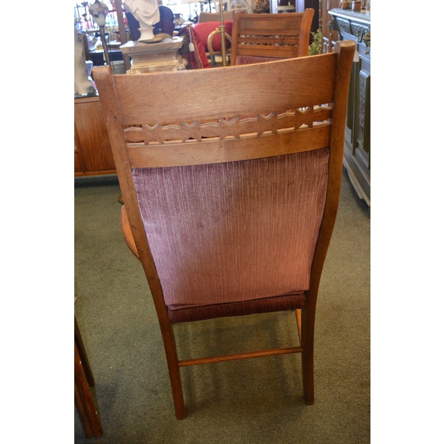 1950s Vintage Pair of Dark Pink / Mauve Velvet & Carved Wood Attributed to Eastlake Arm / Side Chairs For Sale - Image 9 of 12