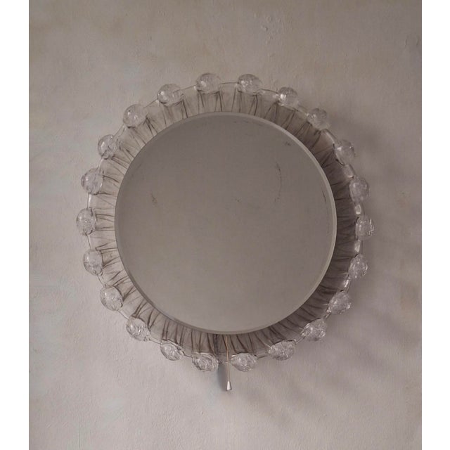 Large Illuminated Circular Beveled Wall Mirror in Melted Ice Acrylic Glass, 1970s For Sale - Image 9 of 12