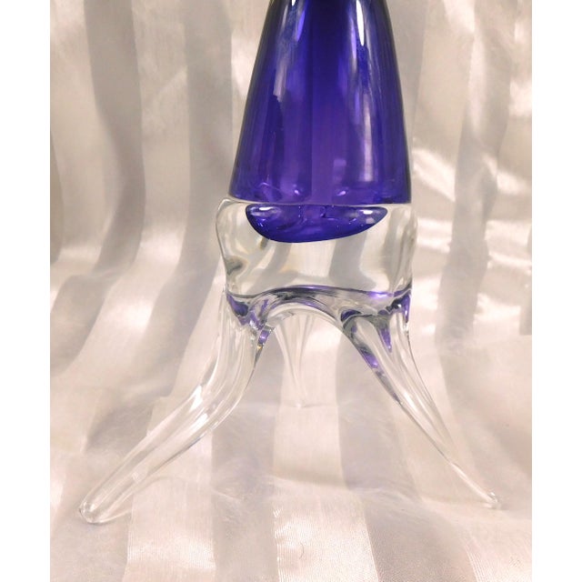 Contemporary Very Unusual Footed Purple Art Glass Perfume Bottle For Sale - Image 3 of 7