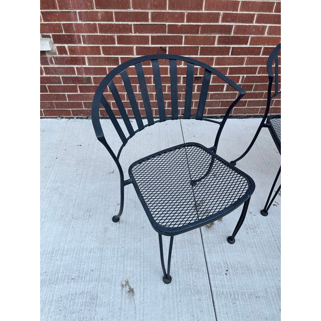 Contemporary Vintage Wrought Iron Patio Garden Set 6 Chairs 54" Oval Table Minimalist For Sale - Image 3 of 17