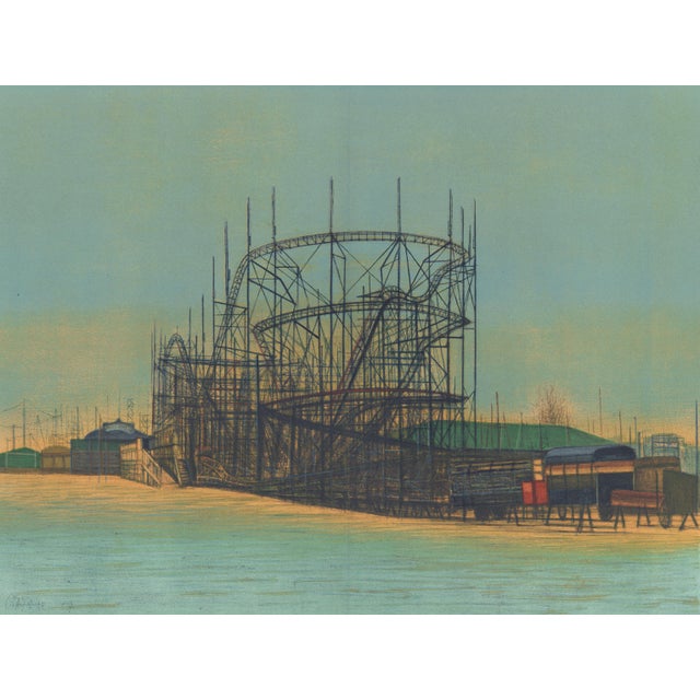 Original lithograph after the painting "Le Scenic-Railway" (The Scenic Railway) by Jean Carzou, published in the 1959...