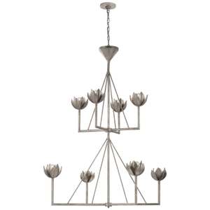 Julie Neill for Visual Comfort Signature Alberto Large Two-Tier Chandelier in Burnished Silver Leaf