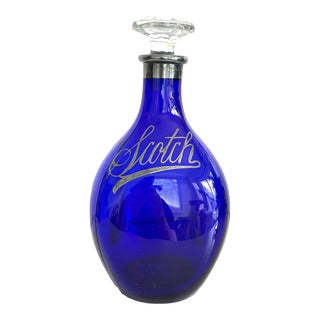 1920s Scotch Decanter, Sterling Silver and Cobalt Blue Glass For Sale