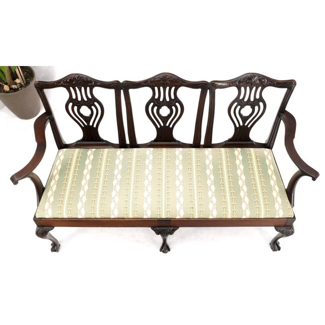 19th Century Triple Ball & Claw Armchair Style Settee Bench Sofa Chippendale For Sale - Image 10 of 13