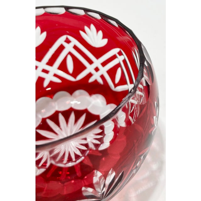 Glass Vintage Bohemian Cranberry Cut Crystal Vase For Sale - Image 7 of 7