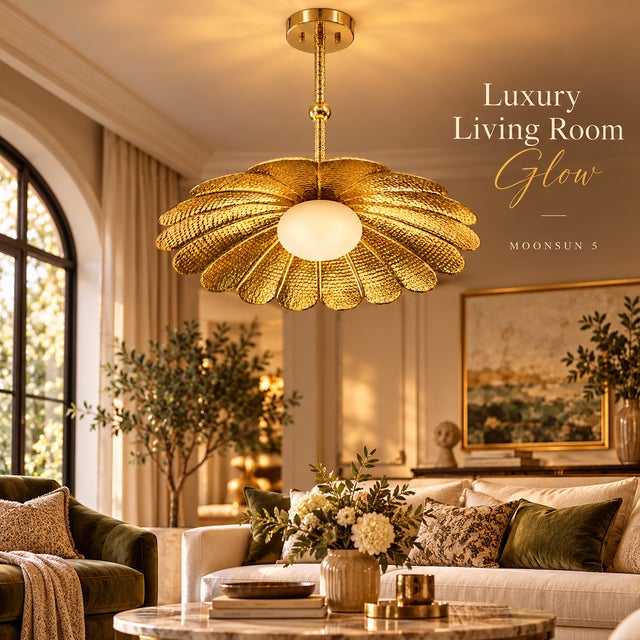 Art Deco Handmade Brass Flower Chandelier, Hammered Floral Pendant Light, Art Deco Ceiling Fixture For Sale - Image 3 of 13