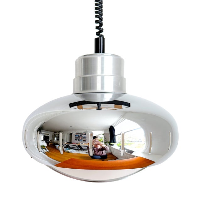 Mid-Century Modern Space Age Dutch Pendant Lamp in Chrome by Herda, 1970s For Sale