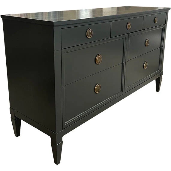 Modern 56" Finished Hunter Satin 7 Drawer Century Vintage Dresser For Sale - Image 3 of 6