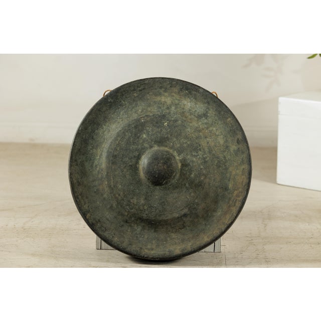 Antique Thai Bronze Gong with Domed Center and Aged Verdigris Patina For Sale - Image 16 of 18