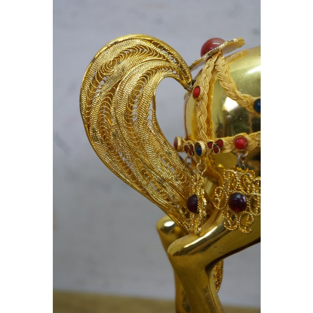 Vintage Chinese Gold Plated Jeweled Tang Horse Sculpture Statue 10" For Sale - Image 16 of 16