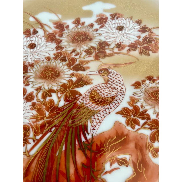 Japanese Pair of Framed Antique Kutani Japanese Peacock Plates For Sale - Image 3 of 13