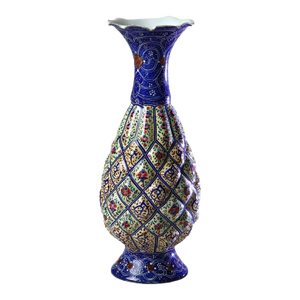 Antique Persian Quilted Porcelain Floral Enameled Vase Signed C1920