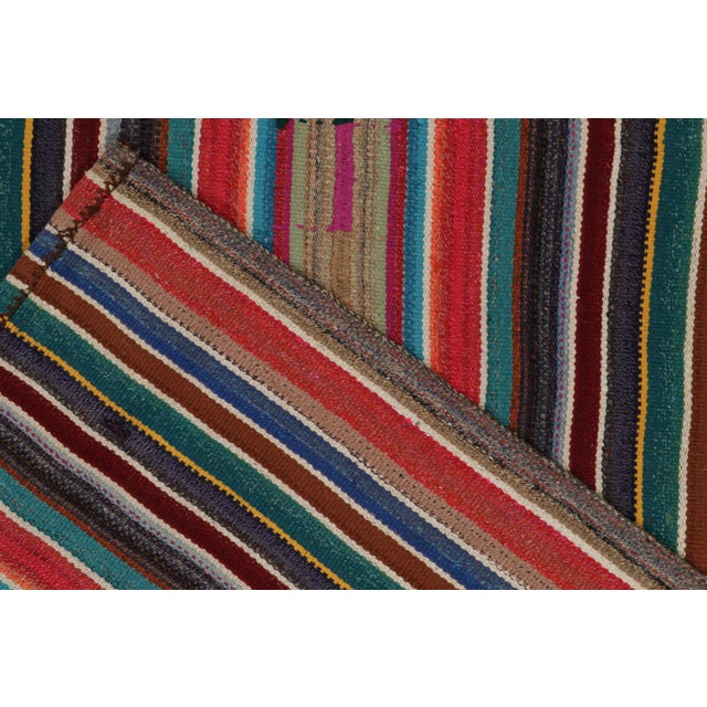 1950s Vintage Chaput Kilim Style in Multicolor Striped Pattern, Polychromatic Hues For Sale In New York - Image 6 of 7