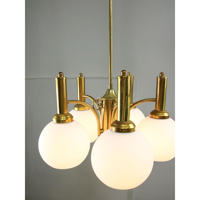 Mid-Century Italian Brass and Opaline Chandelier For Sale - Image 15 of 17