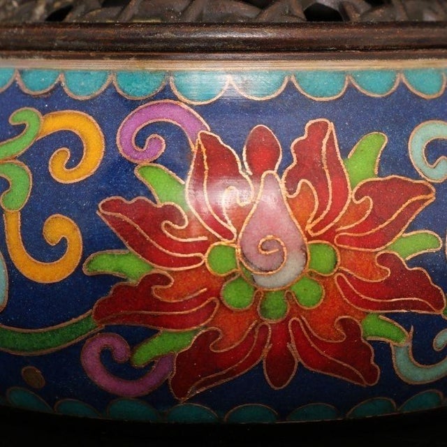Late 19th Century Cloisonné Enamel Floral Incense Burner With Pierced Lid For Sale In Los Angeles - Image 6 of 8