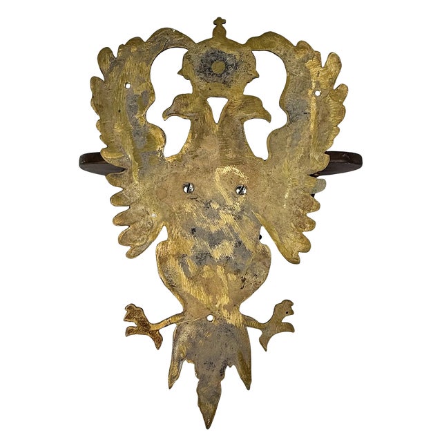 Gothic Continental Cast Brass Crowned Double-Headed Eagle & Dragon Candle Sconces — Pair, Attributed to the 19th Century For Sale - Image 3 of 18