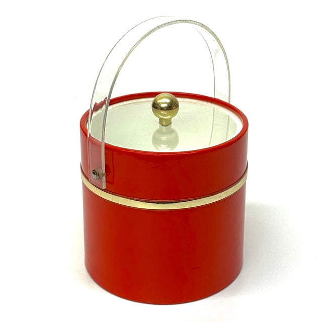 Engine Red & Gold-Trimmed Vintage Ice Bucket For Sale - Image 4 of 7