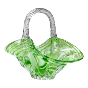 Vintage Romanian Green Spiraled Art Glass Centerpiece Candy Dish Basket