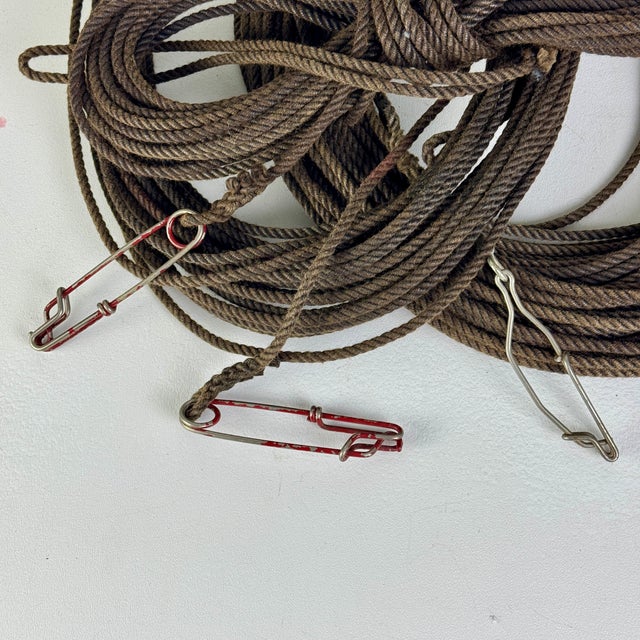 Decorative Vintage Set of 3 Oiled Hemp Duck Decoy Ropes With Metal Hooks For Sale - Image 4 of 5