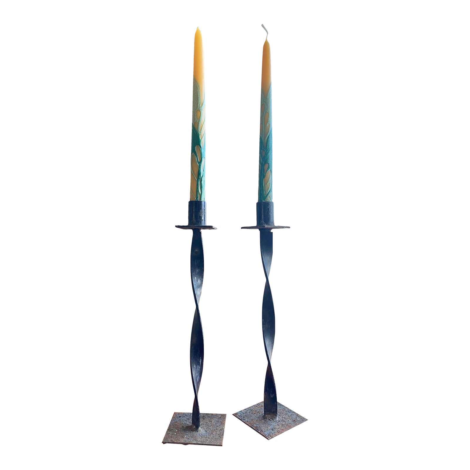 Postmodern Industrial Rusted Steel Weathered Candle Holders, a Pair