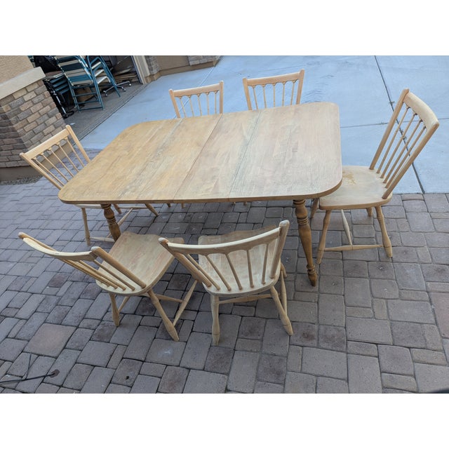 Traditional Unfinished Pennsylvania House Table & 6 Chairs 1970s For Sale - Image 3 of 12