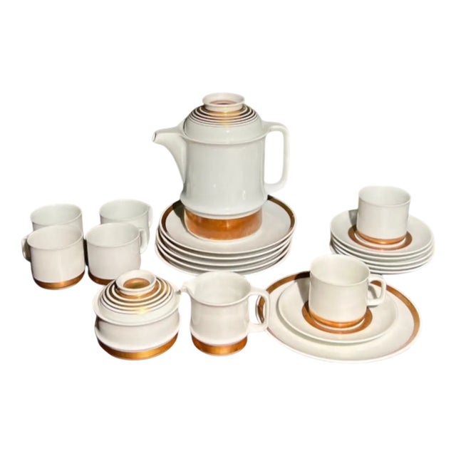 Vintage Coffee Service for Six People in 14K Gold Leaf, 1970s, Set of 21 For Sale