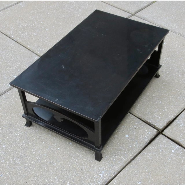 Japanese black lacquered low table or tea table. Fine glossy black lacquer two-tiered Japanese low table. Used here as...