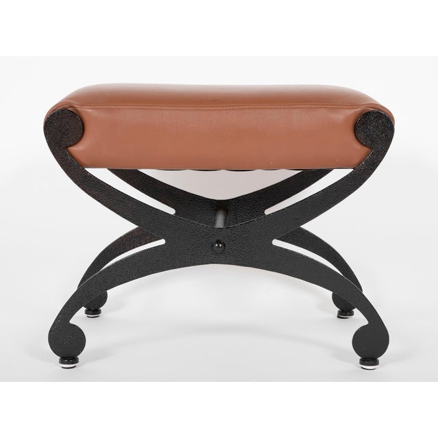 Traditional Pair Regency Style Steel Upholstered X-Stools For Sale - Image 3 of 6