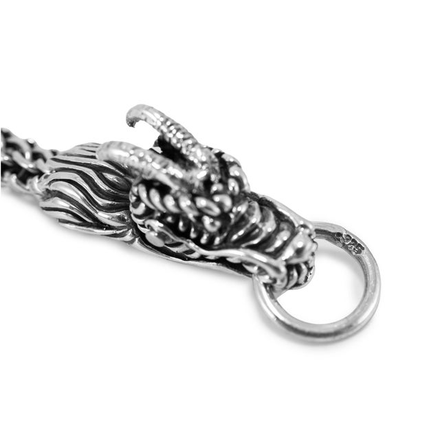 Metal Men’s Vintage Double Dragon Head 925 Sterling Silver Wheat Link Bracelet For Sale - Image 7 of 10