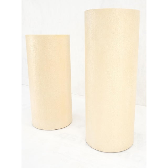 White Round Textured 30" & 36" Tall 14" Dia Cylinder Shape Pedestals Stands - A Pair For Sale - Image 8 of 10