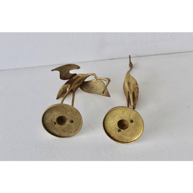 Vintage Mid-Century Mantle Size Sculptural Brass Cranes Herons Water Fowl-a Pair For Sale - Image 13 of 14