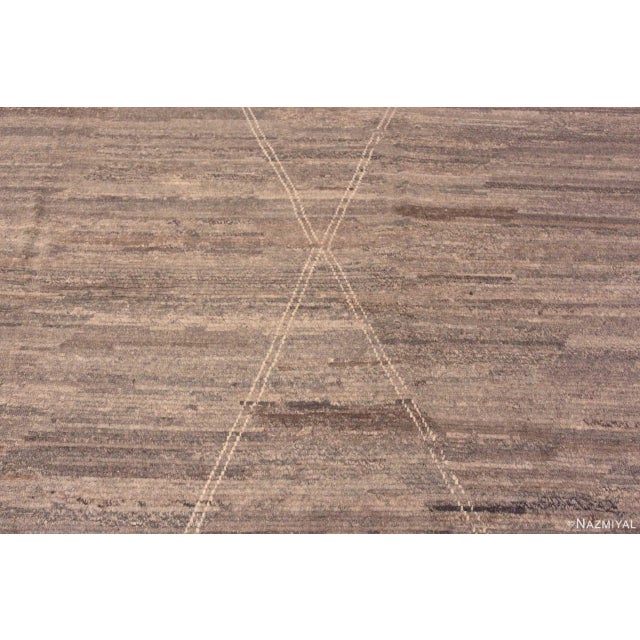 Textile Modern Abstract Minimalist Tribal Geometric Earthtone Grey Color Rug For Sale - Image 7 of 8