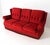 A gorgeous plush red Danish modern sofa with removable cushions. Soft, ribbed, velvety upholstery material. Fringed bottom...