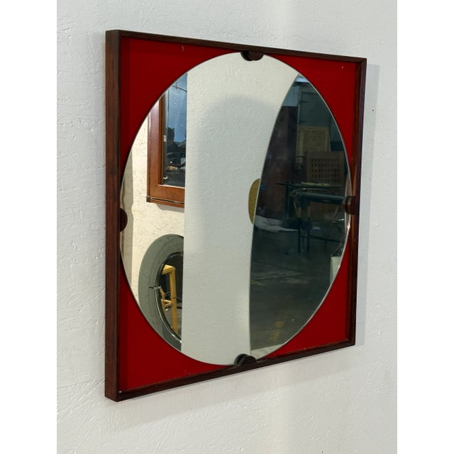 Mid-Century Square Mirror With Red Backing, Italy 1970s For Sale - Image 4 of 6