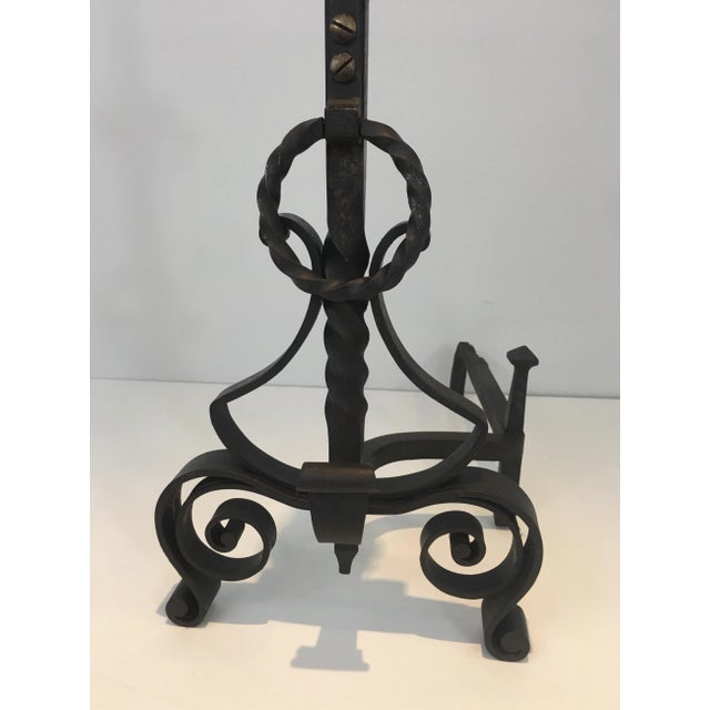 Metal Wrought Iron Andirons, French, circa 1900 - A Pair For Sale - Image 7 of 13