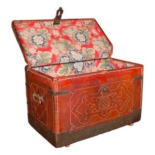 Antique Casablanca Travel Trunk, African, Leather, Portmanteau Case, Edwardian For Sale