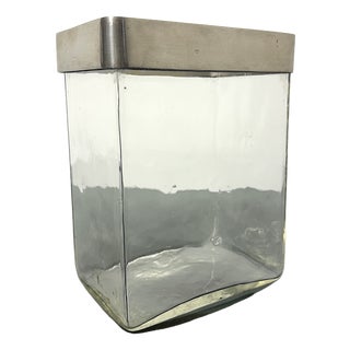 Glass and Brushed Metal Flower Vase, Italy, 1970s For Sale