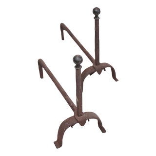 Vintage Iron Fireplace Accessories, Set of 2 For Sale