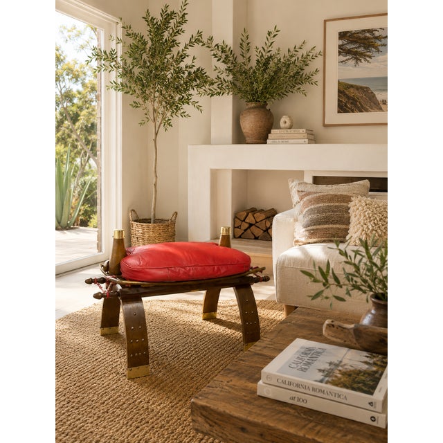 Vintage Camel Saddle Stool With Red Cushion | Folk Art Southwestern Accent Seat For Sale - Image 18 of 18