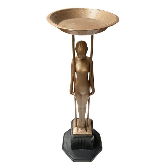 Metal 1920s Frankart Copper-Tone Nude “Sarcophagus Girl“ Figural Cocktail Smoker For Sale - Image 7 of 12