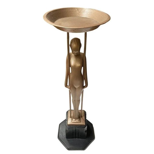 Metal Frankart Style Copper-Tone Nude “Sarcophagus Girl“ Cocktail Smoker Ashtray Stand For Sale - Image 7 of 12