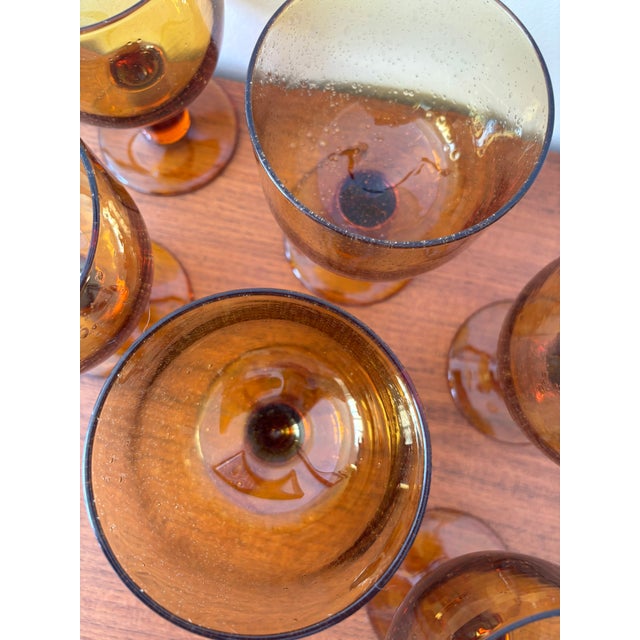 Vintage Stemmed Glasses in Smoked and Bubbled Glass Amber, 1970s, Set of 6 For Sale - Image 8 of 10