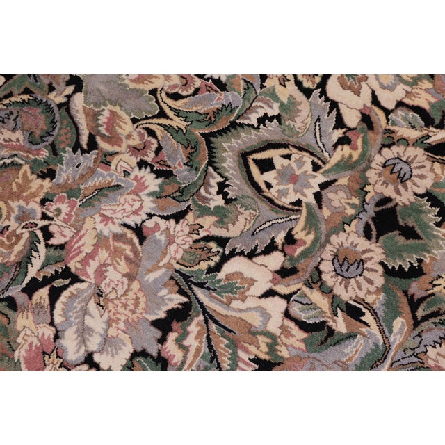 Boho Chic 1990's Floral Pak-Persian Black/Gray Wool Round Rug- 9'1'' X 9'2'' For Sale In New York - Image 6 of 9