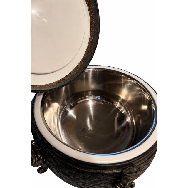 1970s Vintage 1970s Postmodern Asian-Inspired Cast Metal Ice Bucket With Dragon Handles, 12” For Sale - Image 5 of 8