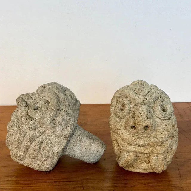 Stone Mid 19th Century Two Carved Mayan Deity Limestone Architectural Carvings or Elements For Sale - Image 7 of 13