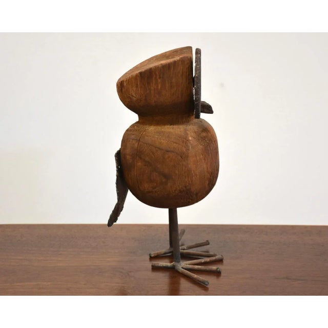 Wood and Steel Owl Sculpture For Sale - Image 4 of 8