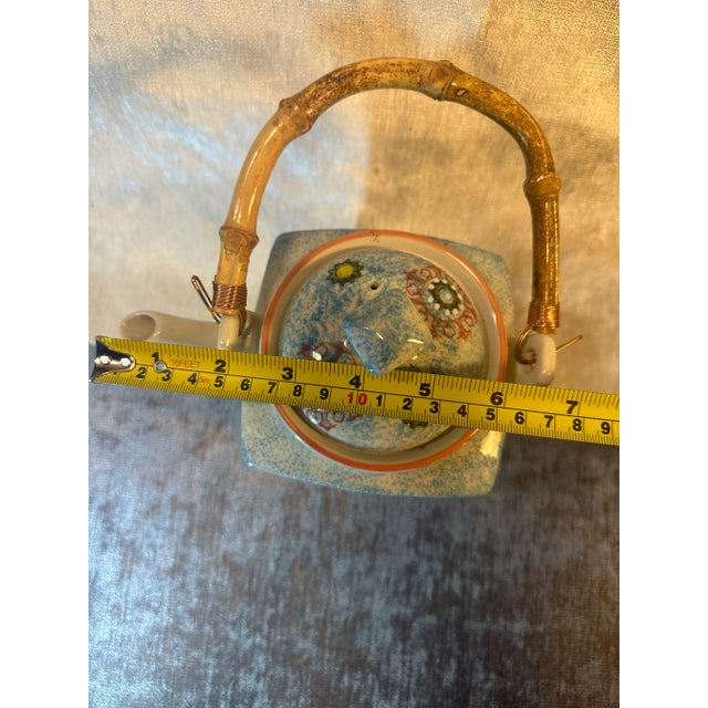 Late 20th Century Miyabi Yokohama Ceramic Teapot With Bamboo Handle Attached by Copper Wire & Tea Strainer For Sale In Denver - Image 6 of 7