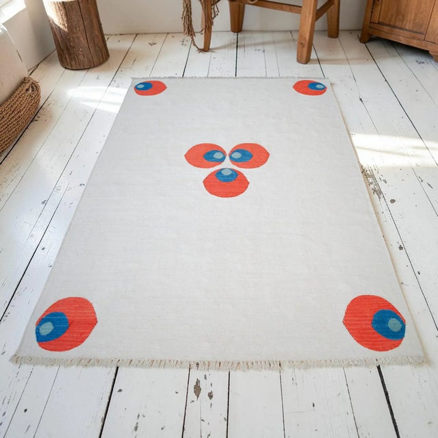 Mid-Century Modern Turkish Silk Rug Kilim Hand Woven Chintemani Motif Oushak Area Rug - 4′3″ × 6′4″ For Sale - Image 3 of 18